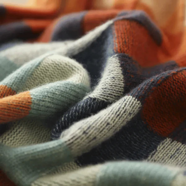 Faina - Merino Wool Patchwork Knit Sweater-Orange