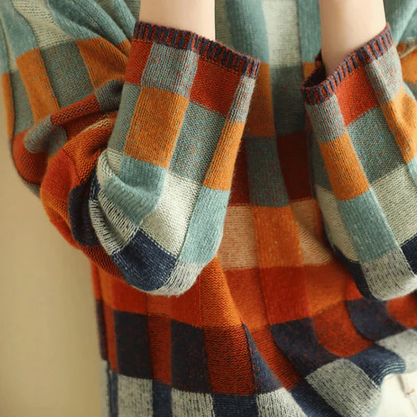 Faina - Merino Wool Patchwork Knit Sweater-Orange