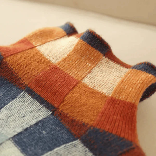 Faina - Merino Wool Patchwork Knit Sweater-Orange