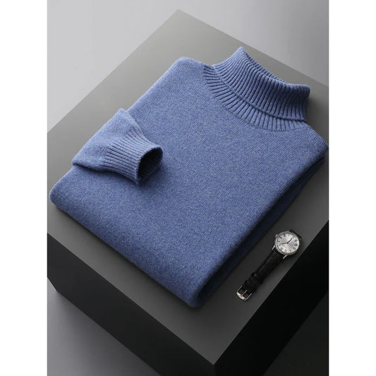 Kevin - High Neck Turtleneck-Blue