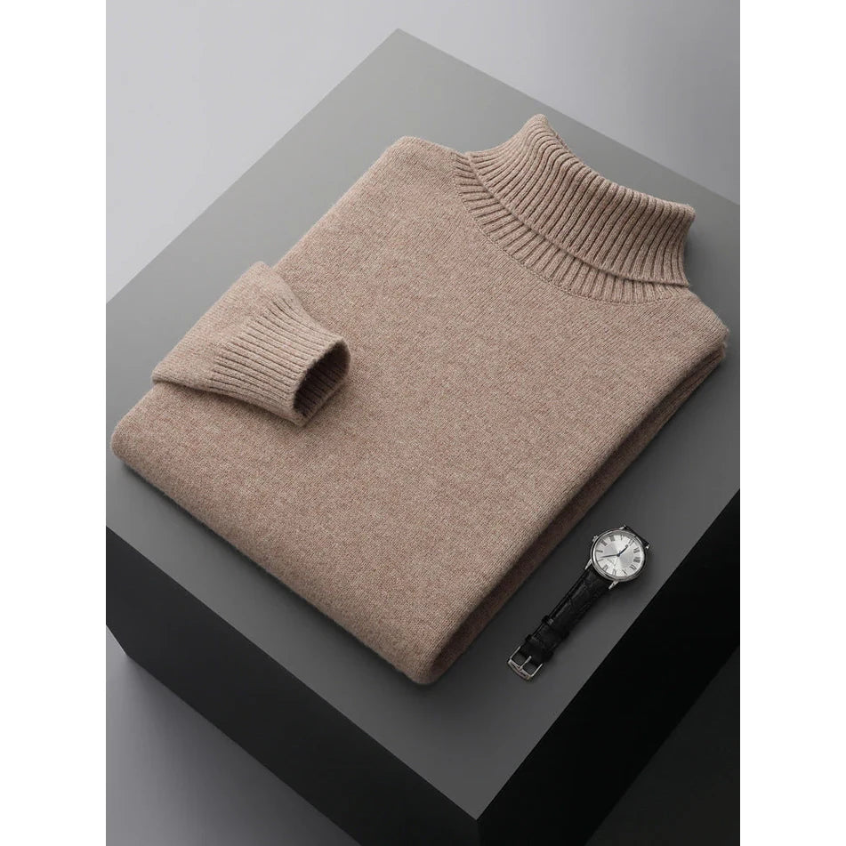 Kevin - High Neck Turtleneck-Khaki