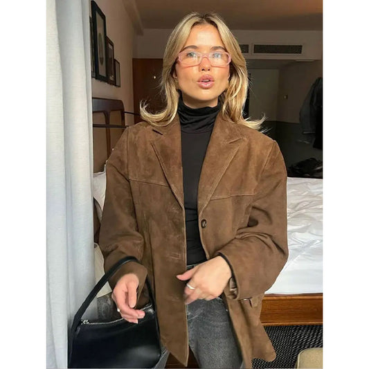 Luna - Refined Brown Suede Coat