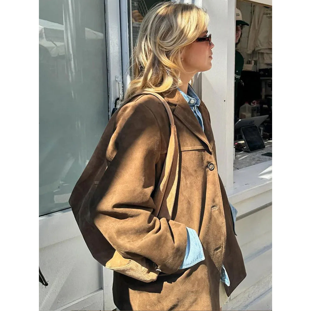 Luna - Refined Brown Suede Coat