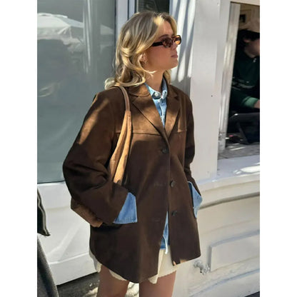 Luna - Refined Brown Suede Coat