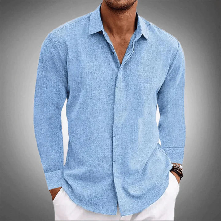 Marco - Classic Button Down Cotton Shirt-Skyline Blue