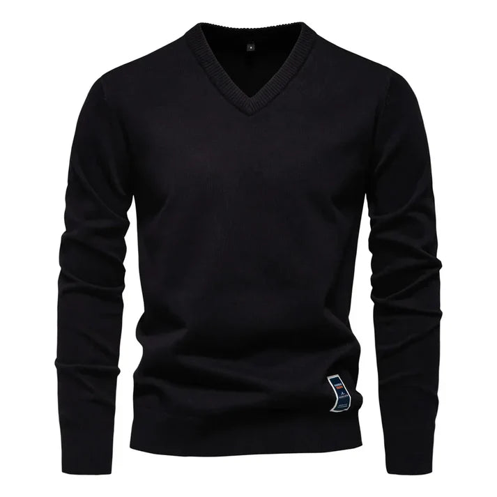 Nick - Merino Wool V-neck Sweater-Black