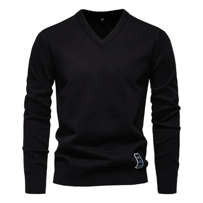 Nick - Merino Wool V-neck Sweater-Black