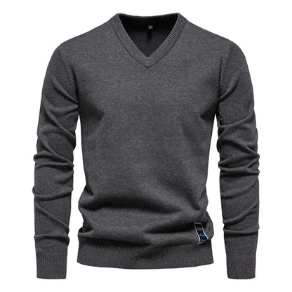 Nick - Merino Wool V-neck Sweater-Dark Gray
