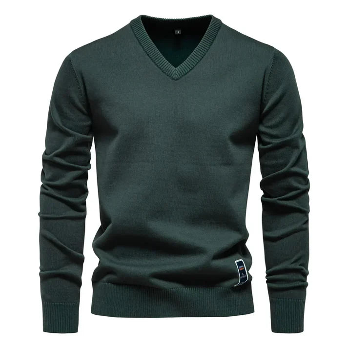 Nick - Merino Wool V-neck Sweater-Green