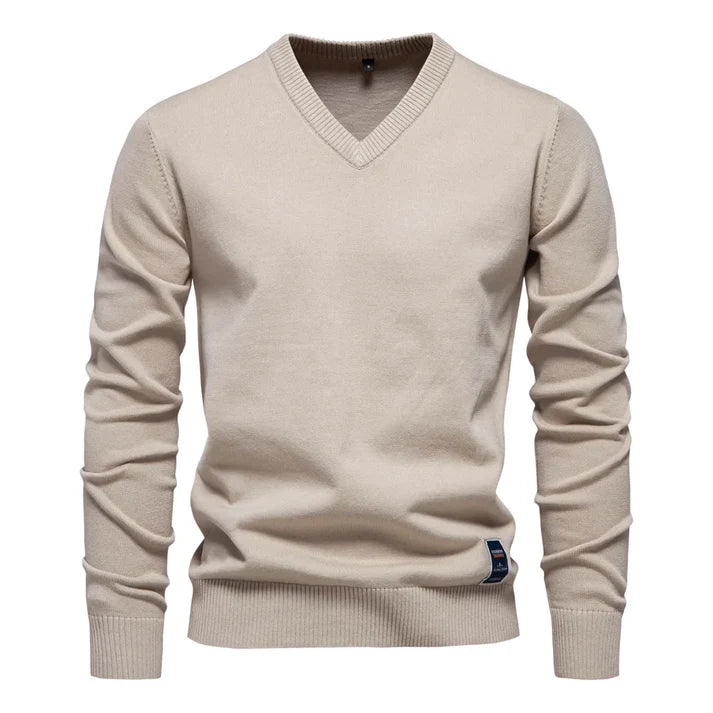 Nick - Merino Wool V-neck Sweater-Khaki