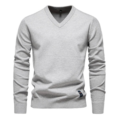 Nick - Merino Wool V-neck Sweater-Light Green