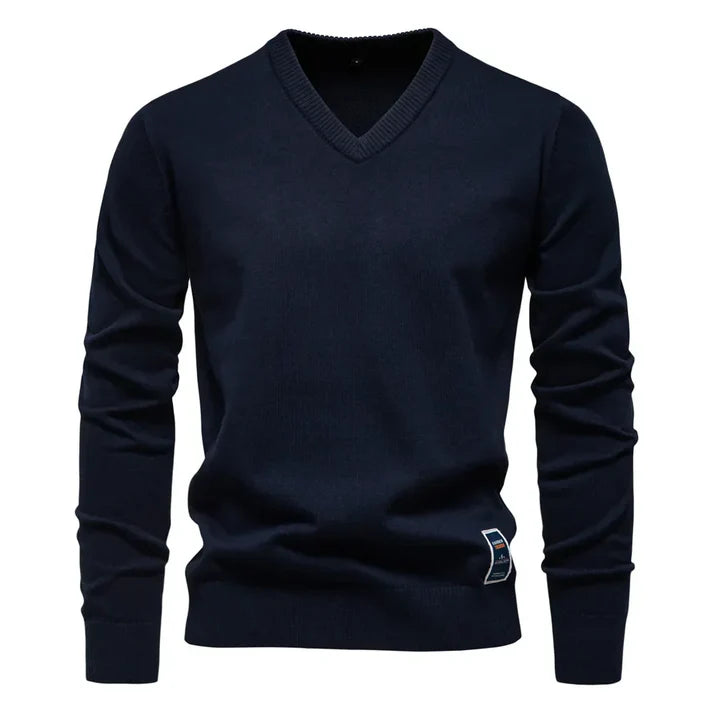 Nick - Merino Wool V-neck Sweater-Navy Blue
