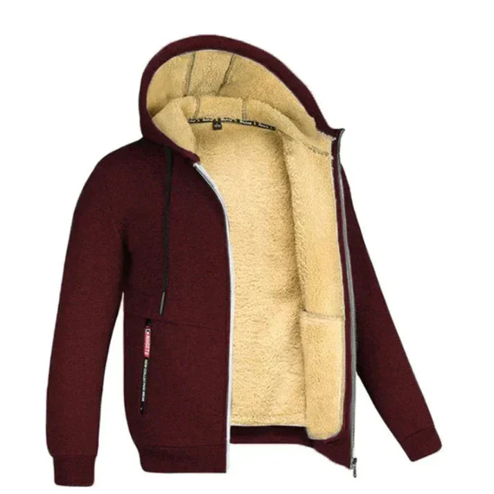 Donald - Full Zipper Warm Jacket-Burgundy Red